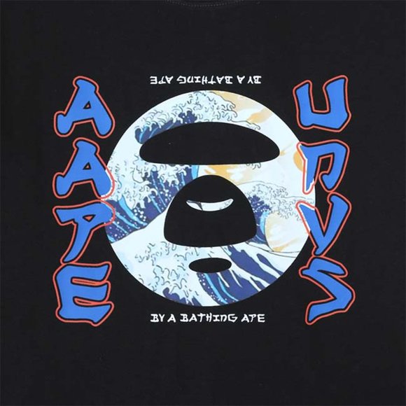AAPE Monkey Head Wave Print Logo T-Shirt - Black Short Sleeve - Picture 11 of 13